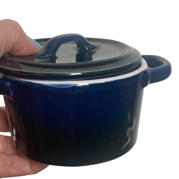 Sur La Table La Marque 84 Mini Covered Baker Ramekin Pair Navy Blue Stoneware - Picture 6 of 10